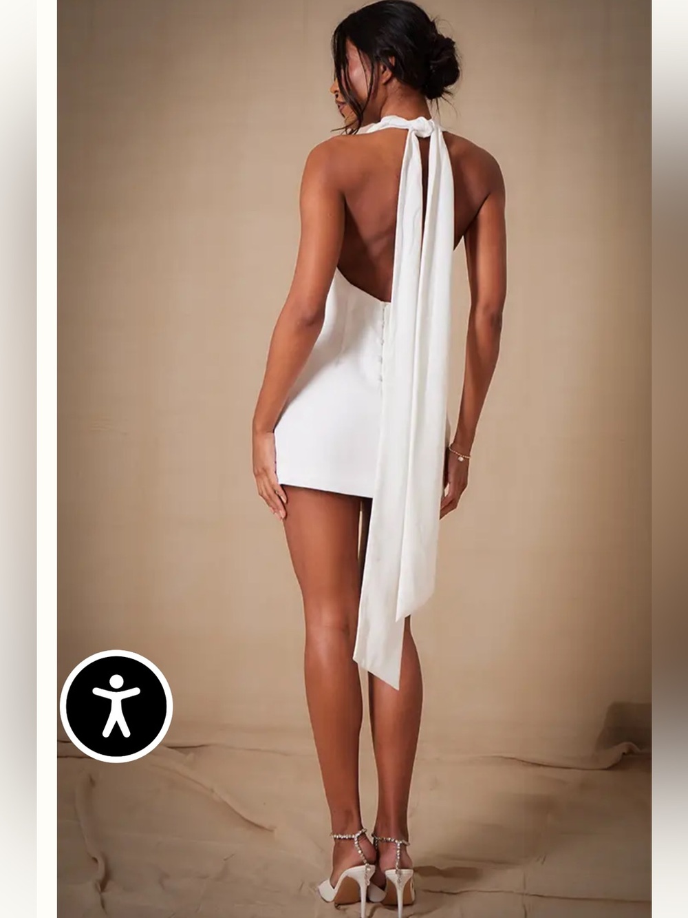 PrettyLittleThing Elegant White Halter Backless Mini Dress